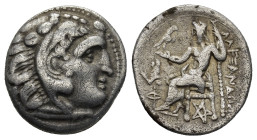 Kings of Thrace, Lysimachos AR Drachm. (17mm, 4.0 g) In the types of Alexander III. Kolophon, circa 301-297 BC. Head of Herakles right, wearing lion s...