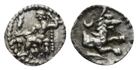 CILICIA, Tarsos. Mazaios (361-334 BC). AR Obol (0.5 Gr. 9mm.) 
Zeus-Baal seated left, holding Nike and sceptre; before, bunch of grapes. 
Rev. Forepar...