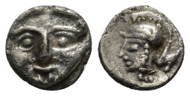 PISIDIA, Selge. Circa 350-300 BC. AR Obol (0.86 Gr. 9mm.).
 Facing gorgoneion 
Rev. Helmeted head of Athena left.