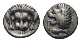 CARIA, Uncertain Mint. 500-450 BC. AR Obol (0.50 Gr. 8mm.)
Lion-skin mask in incuse square. 
Rev. Head of roaring lion.