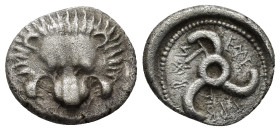 DYNASTS of LYCIA. Aruwatijesi. Circa 400-370 BC. AR Drachm (3 Gr. 16mm.) 
 Lion scalp facing 
Rev. Triskeles.