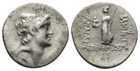 KINGS OF CAPPADOCIA. Ariarathes V Eusebes Philopator, circa 163-130 BC. Drachm (4 Gr. 18mm.) Diademed head of Ariarathes to right. 
Rev. Athena standi...