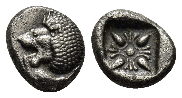 IONIA. Miletos. Diobol (6th-5th century BC). (1.1 Gr. 9mm.)
Forepart of lion rig...