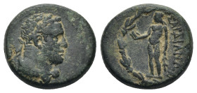 Lydia, Sardes, c. 133 BC-AD 14. Æ (15mm, 3.3 g). Laureate head of youthful Herakles r., lion skin tied around neck. R/ Apollo standing l., holding cro...