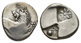 Thracian Chersonesos, 'Kardia' AR Hemidrachm. (13mm, 2.3 g) Circa 357-320 BC. Forepart of lion to right, head reverted / Quadripartite incuse square w...
