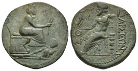 CILICIA, Tarsos. 2nd Century BC-1st Century AD. AE (9.66 Gr. 25mm.). 
Tyche seated right on throne, wearing turreted crown, holding grain ear; foot on...