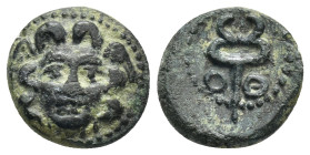 PAMPHYLIA, Aspendos. 2nd-1st centuries BC. Æ (14mm, 2.8 g). Facing gorgoneion / Caduceus; O to left, Θ to right.