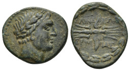 Caria, Alinda ca 145-130 BC. AE (4.6 Gr. 20mm). Laureate bust of young male right / ΑΛ-ΙΝ/ΔΕ-ΩΝ, thunderbolt, within olive wreath.