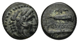 Kings of Macedon. Sardeis. Alexander III "the Great" 336-323 BC. Struck circa 334-323 BC Bronze Æ (11mm, 1.73 g). Head of Herakles right, wearing lion...
