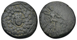 Pontos. Amisos. Time of Mithradates VI Eupator 120-63 BC. Bronze Æ (20mm, 7,58 g) Aegis with Gorgoneion in centre / [Α]ΜΙΣ[ΟΥ], Nike advancing right, ...