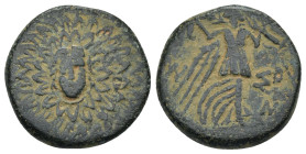 Pontos. Amisos. Time of Mithradates VI Eupator 120-63 BC. Bronze Æ (19mm, 5,8 g) Aegis with Gorgoneion in centre / [Α]ΜΙΣ[ΟΥ], Nike advancing right, h...