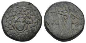 Pontos. Amisos. Time of Mithradates VI Eupator 120-63 BC. Bronze Æ (19mm, 8.1 g) Aegis with Gorgoneion in centre / [Α]ΜΙΣ[ΟΥ], Nike advancing right, h...