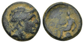 SELEUKID EMPIRE. Antiochos I Soter. 281-261 BC. Æ (15mm, 4.0 g). Antioch on the Orontes mint. Diademed head of right / Apollo Delphios seated left on ...