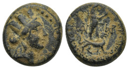 CILICIA, Tarsos (as Antiocheia), (Time of Antiochos IV of Syria, Circa 175-164 BC) AE Bronze (15mm, 5.3 g) Obv: Turreted, veiled and draped bust of Ty...