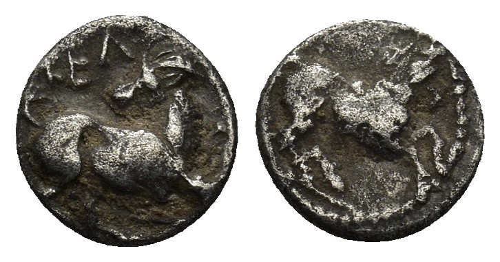 CILICIA, Kelenderis. 3rd century BC. AR Obol (9mm, 0.75 g). Goat kneeling right,...