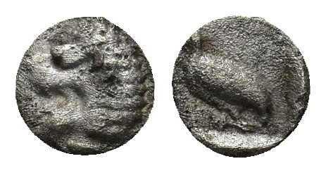 CARIA. Mylasa. (Circa 420-390 BC). AR Tetartemorion. (0.20 Gr. 5mm.)
Obv: Head o...