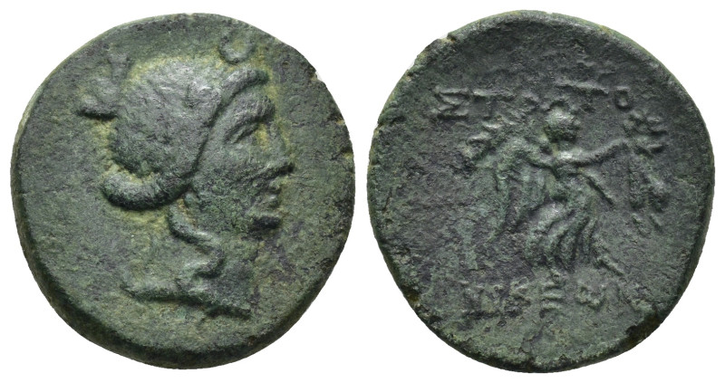 CARIA, Stratonikeia (Circa 100 BC) AE (7 Gr. 22mm.)
 Laureate head of Hekate wit...