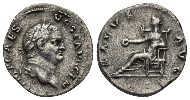 Vespasian, 69-79. Denar. Rome. AR (3.41 Gr. 18mm.) 
Laureate head right 
Rev. Sa...