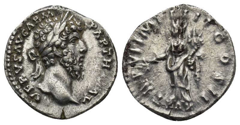 Lucius Verus. A.D. 161-169. AR Denarius. Rome. (3.2 Gr. 17mm.)
His laureate head...