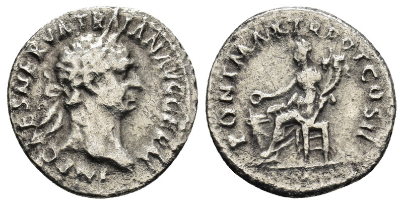 Trajan. A.D. 98-117. AR denarius (2.46 Gr. 18mm.). Rome 
Laureate and draped bus...