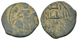 Seljuks. Rum. Ghiyath al-Din Kay Khusraw I bin Qilich Arslan (Second reign, AH 601-608 / 1204-1211 AD). Ae Fals. (18mm, 3.7 g) Obv: Warrior, head faci...