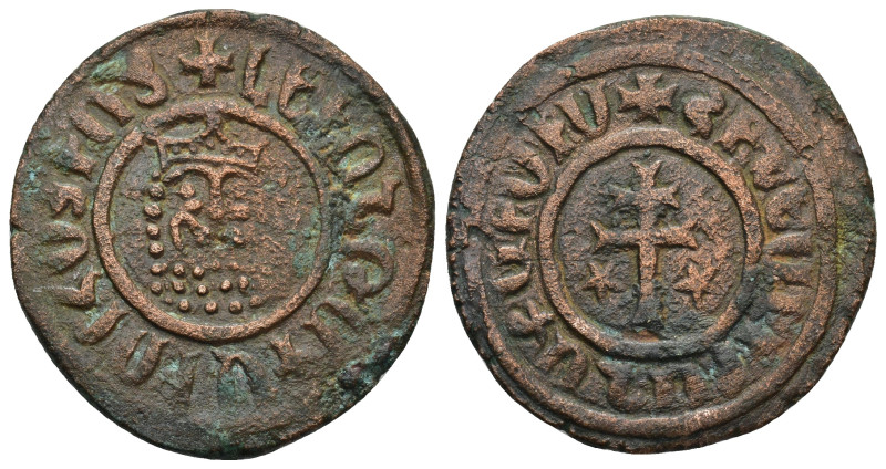 Cilician Armenia. Levon I. 1198-1219. AE tank (8.2 Gr. 29mm.)
 Crowned lion’s he...