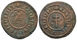 Cilician Armenia. Levon I. 1198-1219. AE tank (8.2 Gr. 29mm.)
 Crowned lion’s head facing slightly right 
Rev. Patriarchal cross with two stars