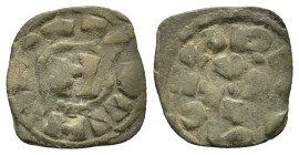 Italy, Lucca. Enrico III, IV or V (1039-1125). AR Denaro Monogram. R/ LVCA. (0.9 Gr. 14mm.)