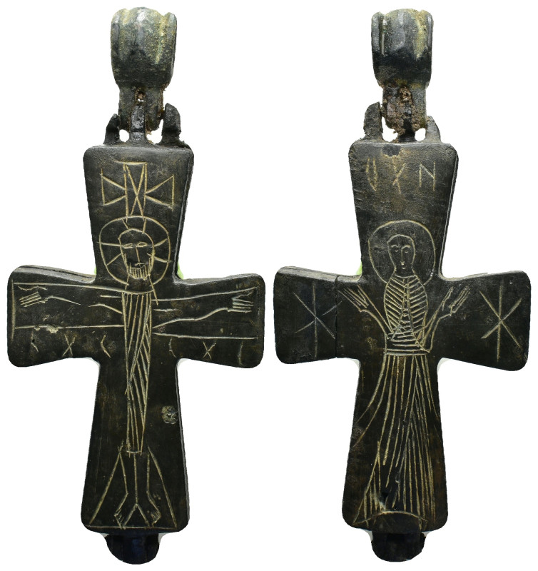 Byzantine Reliquary Cross Pendant with A substantial bronze cruciform reliquary ...