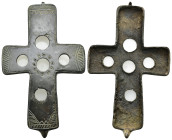 Byzantine Cross Pendant A substantial bronze ccross with geometric designs to one face. 95 mm, 37.44 gr.