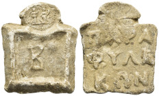 Lead weight? Nike standing left holding wreath, Tyche standing right holding rudder and cornucopia Large B, Rev: Legends. 49mm, 52.13 gr.