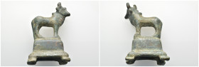 Bronze bull statue on rectangular pedestal. 64mm, 86.13 gr.
