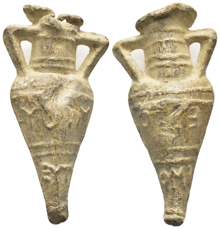 Miniature pilgrim's lead amphora. 51mm, 22.44 gr.