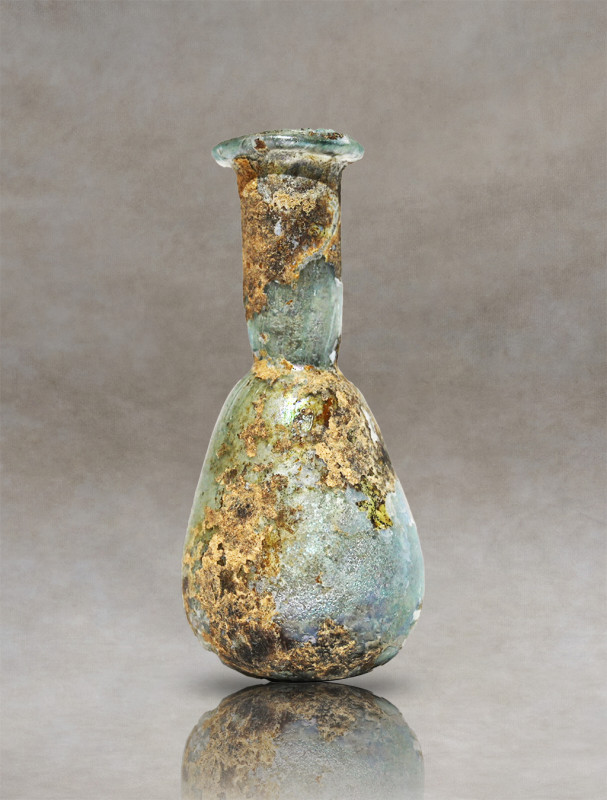 Discover the beauty of Roman blown glass with this exquisite artifact. Made from...