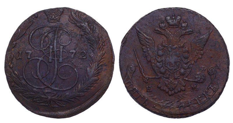 Russia, Ekaterina II (1762 - 1796). 5 kopeks 1772 year, Cooper, 51,2 g, C# 59.3,...