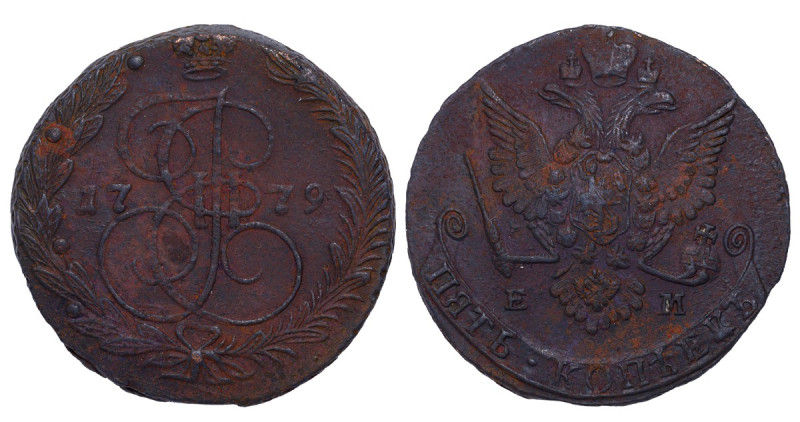 Russia, Ekaterina II (1762 - 1796). 5 kopeks 1779 year, Cooper, 51,2 g, C# 59.3,...