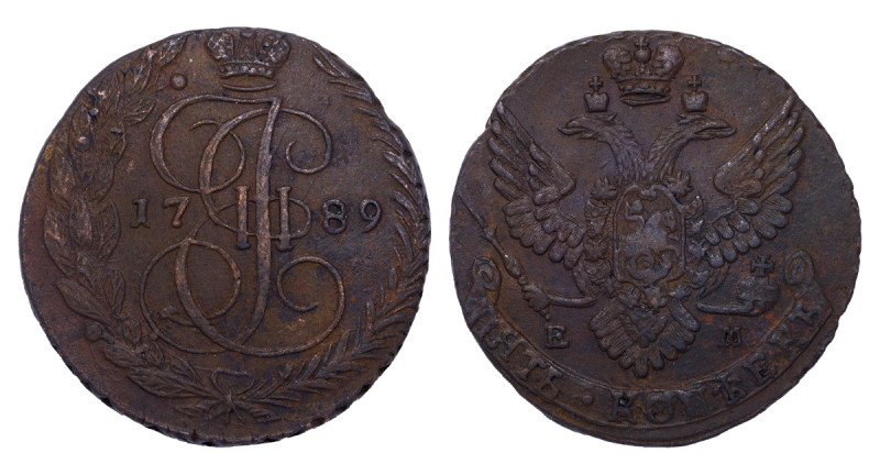 Russia, Ekaterina II (1762 - 1796). 5 kopeks 1789 year, Cooper, 51,2 g, C# 59.3,...