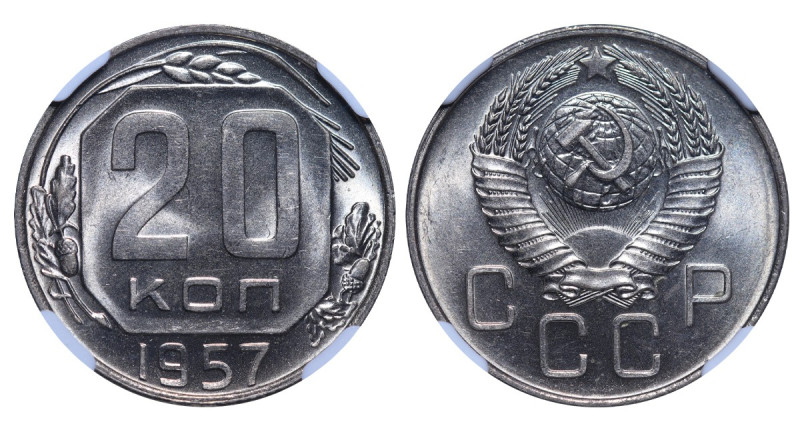 USSR, Nikita Sergeyevich Khrushchev (1922 - 1953). 20 Kopeks, 1957 year, Copper-...