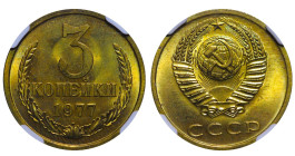 USSR, Leonid Brezhnev (1964 - 1982). 3 kopeks 1977 year, Aluminum-Bronze, 3 g, Y# 128a, NGC MS 65 Top PopIn In MS 65: 1 

Estimate: 50-100 EUR