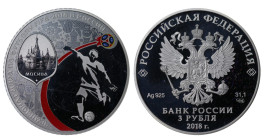 Russia, Vladimir Putin (2012 - Present time). 3 roubles 2018 year, Silver, 33,9 g, "2018 FIFA World Cup Russia - Moscow"

Estimate: 50-80 EUR