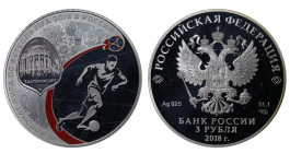 Russia, Vladimir Putin (2012 - Present time). 3 roubles 2018 year, Silver, 33,9 g, "2018 FIFA World Cup Football Ekaterinburg"

Estimate: 50-80 EUR