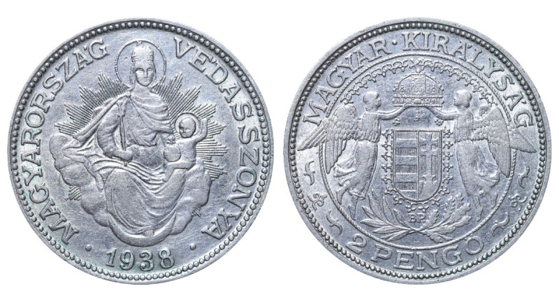 Hungary, Nicolas Horthy (1920 - 1944). 2 pengo 1938 year, Silver, 10 g, KM# 511...