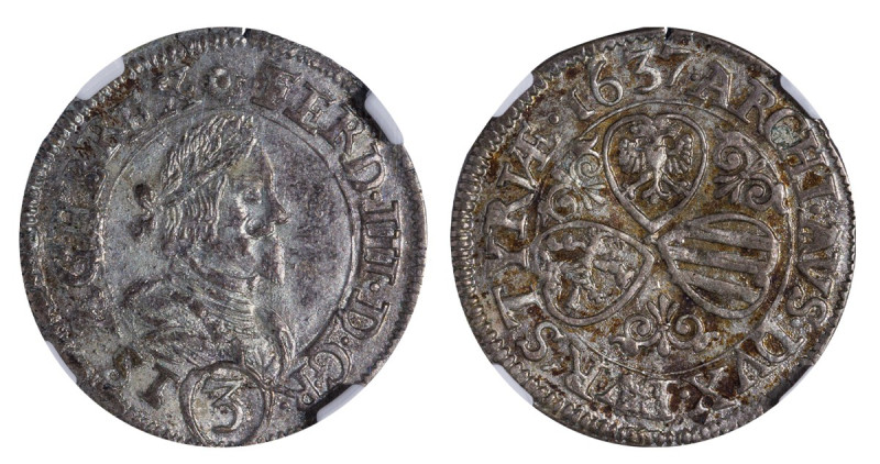 Austria, Ferdinand III (1637 - 1657). 3 kreuzer 1637 year, Silver, 1,9 g, KM# 83...