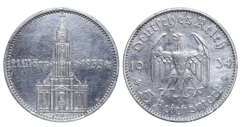 Germany (Third Reich), Adolf Hitler (1934 - 1945). 5 Reichsmark 1934 year, Silve...