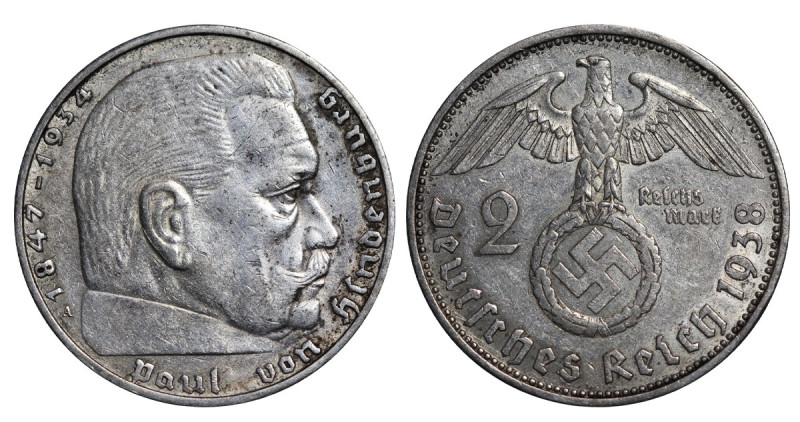 Germany (Third Reich), Adolf Hitler (1934 - 1945). 2 Reichsmark 1938 year (Berli...