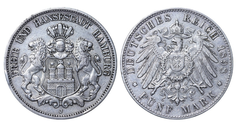 Germany (Hamburg), Free Hanseatic City (1324-1922). 5 Marks 1898 year, Silver, 2...