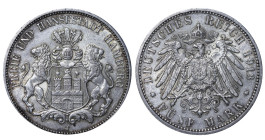 Germany (Hamburg), Free Hanseatic City (1324-1922). 5 Marks 1913 year, Silver, 27,7 g, KM# 610

Estimate: 100-150 EUR