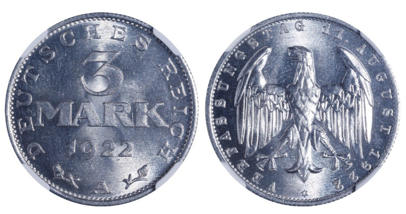 Germany, Friedrich Ebert (1919 - 1925). 3 marks 1922 year, Aluminium, 2 g, KM#28...