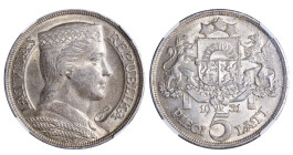 Latvia, Alberts Kviesis (1930 - 1936). 5 Lats 1931 year, Silver, 25 g. KM# 9, NGC AU 58

Estimate: 30-70 EUR