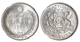 Latvia, Janis Chakste (1922 - 1927). 2 Lats 1926 year, Silver, 10 g, KM#8, NGC MS 64+

Estimate: 100-200 EUR